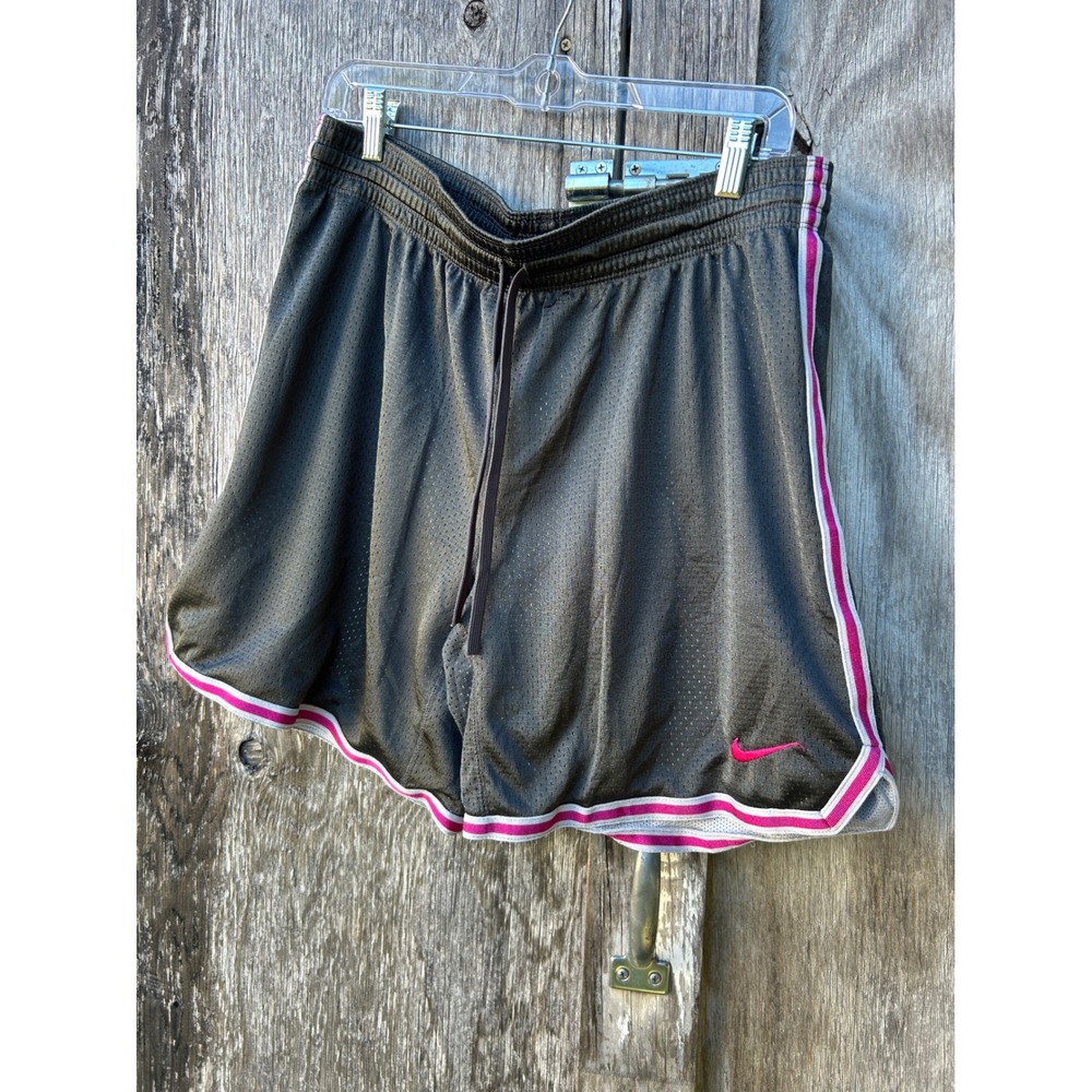 Nike Dri-FIT Women Large Mesh Basketball Shorts Gray Pink Y2K Running Gym Sporty